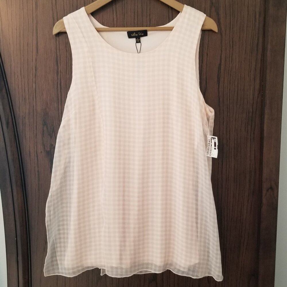 Melissa Paige Sleeveless Sheer Lined Checked Palest of Peach Pink NWT! Size L